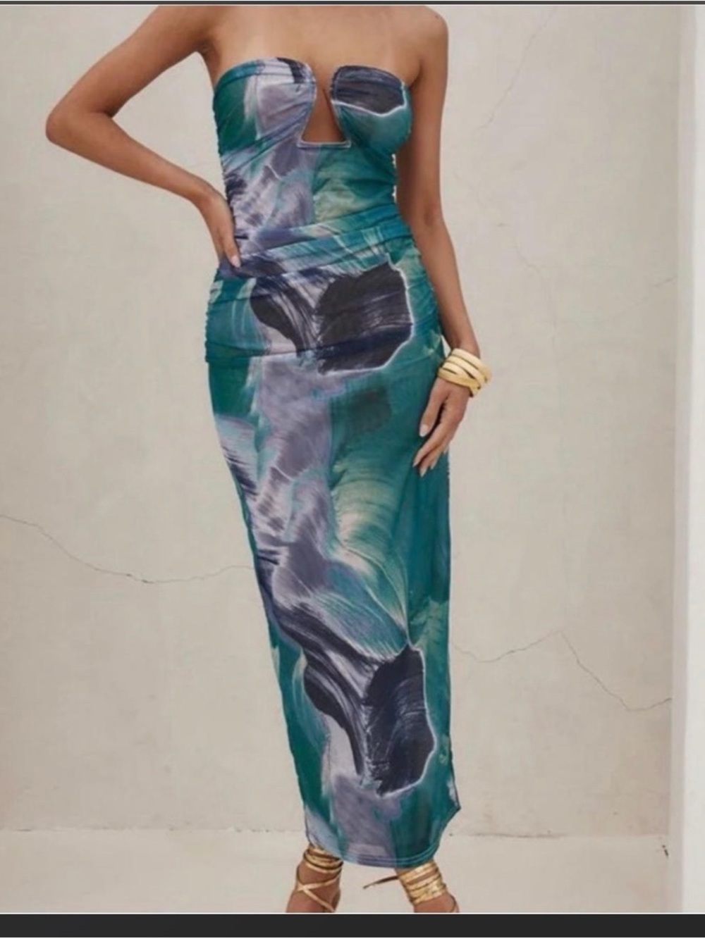 12th Tribe Teal and Navy Strapless Maxi Dress